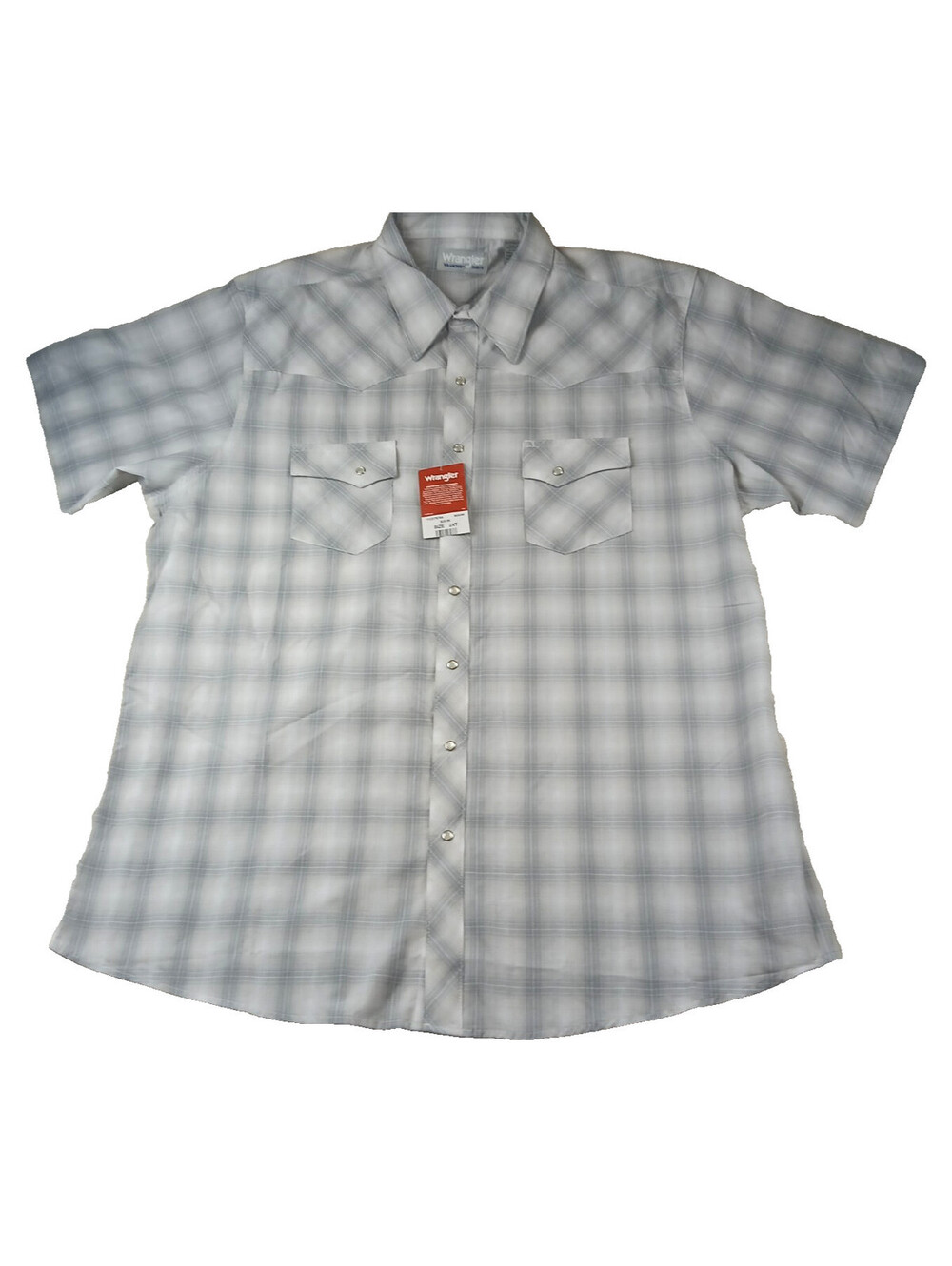 Wrangler Wrancher Pearl Snap Gray Plaid Western Shirt 2XT "Small Flaw" NWT